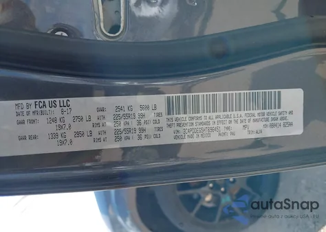 2017 Dodge Journey Gt Awd из США, поврежденный, VIN 3C4PDDEG5HT696451